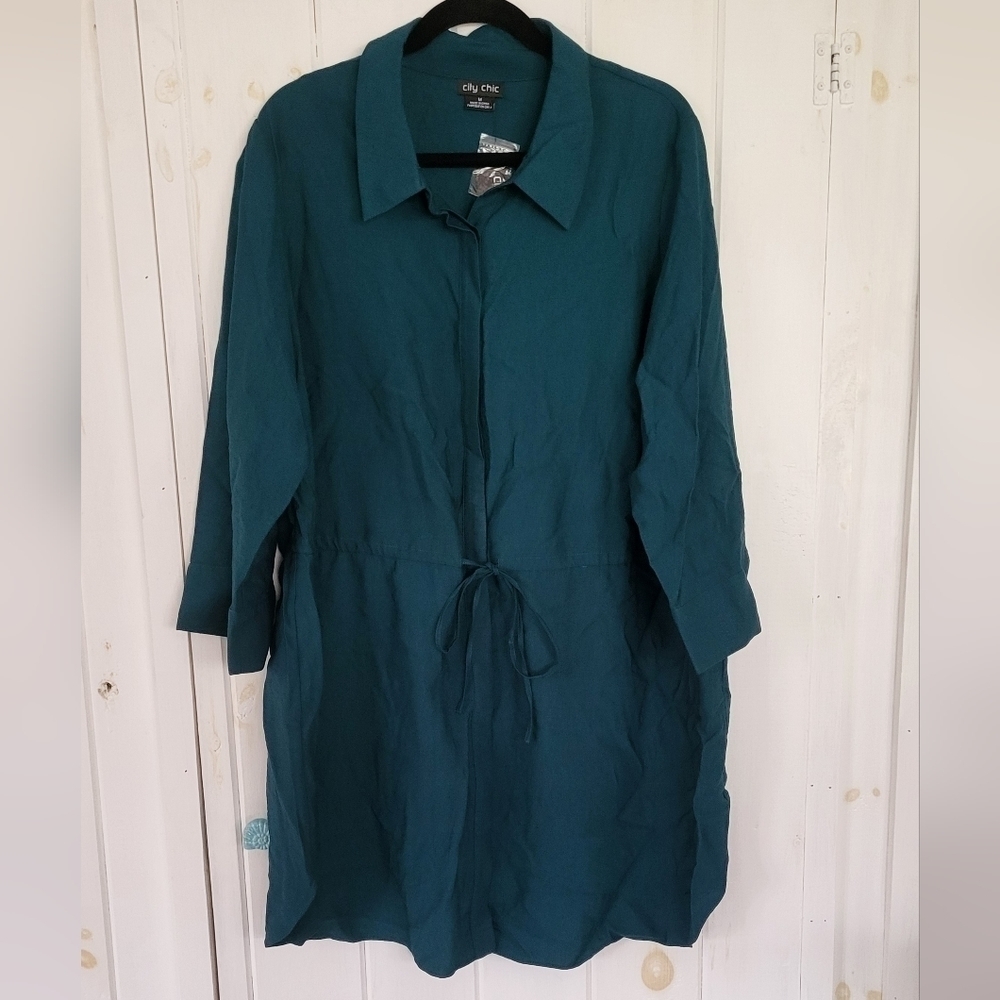 City Chic Gauzy 3/4 Sleeve Shirt Dress Size 18